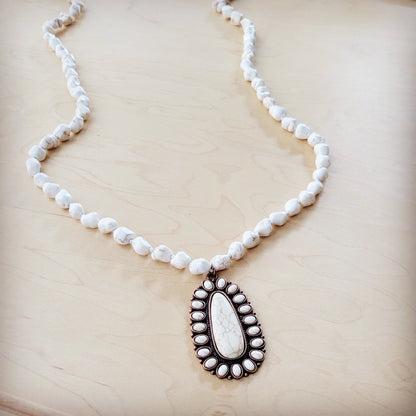 **Long Turquoise Beaded Necklace w/ Squash Blossom Pendant White 261ww