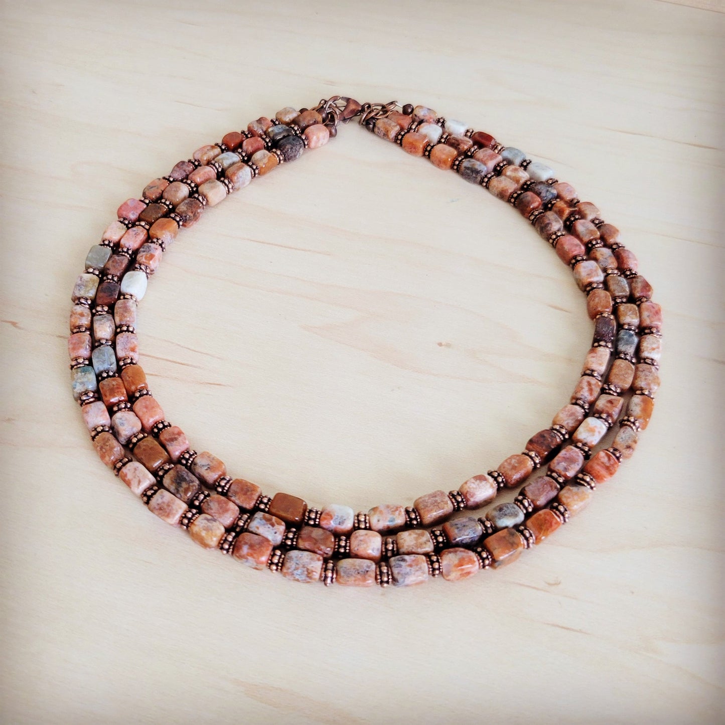 Triple Strand Layered Boho Earth Regalite Collar Necklace 264j