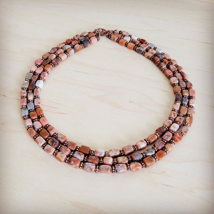 Triple Strand Layered Boho Earth Regalite Collar Necklace 264j