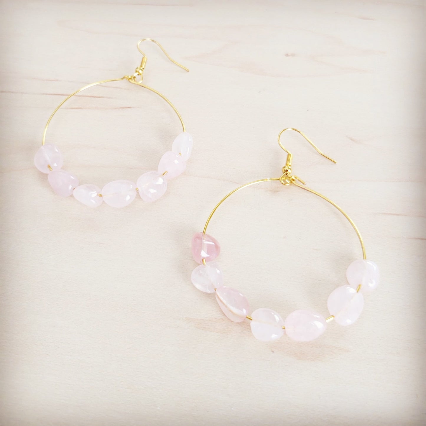 Beaded Hoop Earrings- Genuine Natural Rose Quartz Stones 200bk