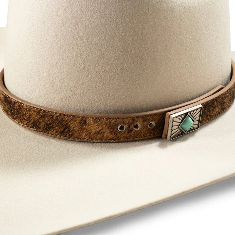3D Jeweled Calf Hair (Brown) - Leather Hat Band