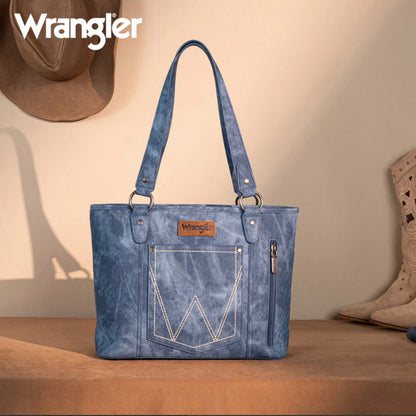 Wrangler "W" Stitch Water Repellent Denim Pocket Zippered Tote Bag