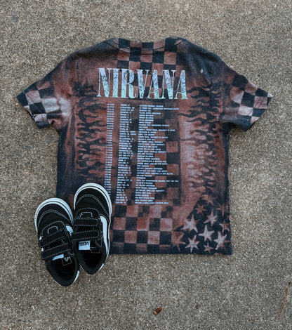 Upcycled by Katie: Nirvana Smiley Face Tee – Hand-Bleached One-of-a-Kind (5T) Shirt – Graphic Tee