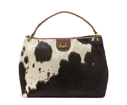 Loyal West Large Hobo Bag In Black & White Cowhide