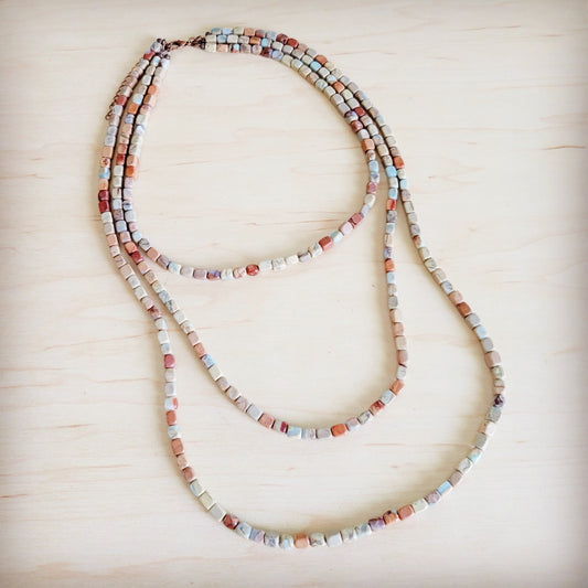 Triple Strand Layered Western Boho Aqua Terra Necklace 264q