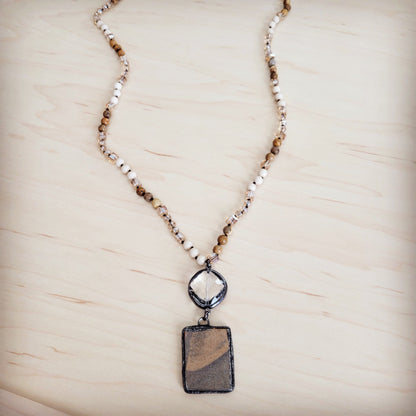 Picture Jasper & Crystal Long Beaded Necklace w/ Jasper Pendant 262t