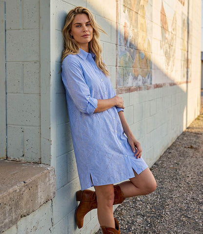 Stripe Roll-Tab Embellished Shirtdress