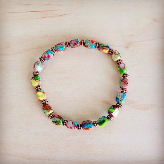 Genuine Regalite and Copper Stretch Beaded Bracelet Multi 812L