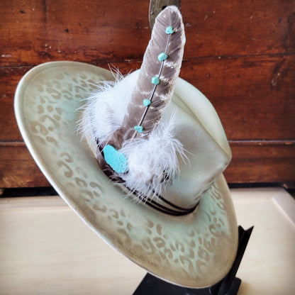 Hand-Painted Leopard Boho Western Cowgirl Hat & Band Mint 987d
