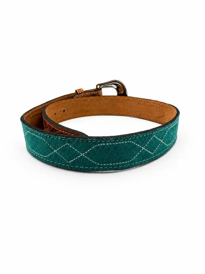 Western Stitch Genuine Suede & Hand Tooled Leather Belt -Turquoise