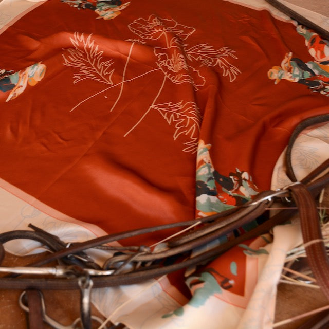 Large 100% Mulberry Silk 35x35: Poppy Cowgirl Wild Rag Western Red Scarf