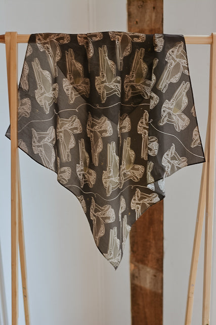 Western Saddle in Arena Brown Cowgirl Silk Scarf Wild Rag
