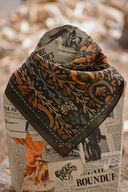 Western Harvest in Deep Juniper Silk Wild Rag Scarf