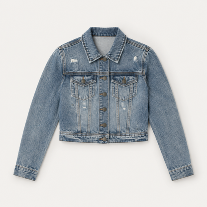 Light Blue Distressed Cropped Denim Jacket
