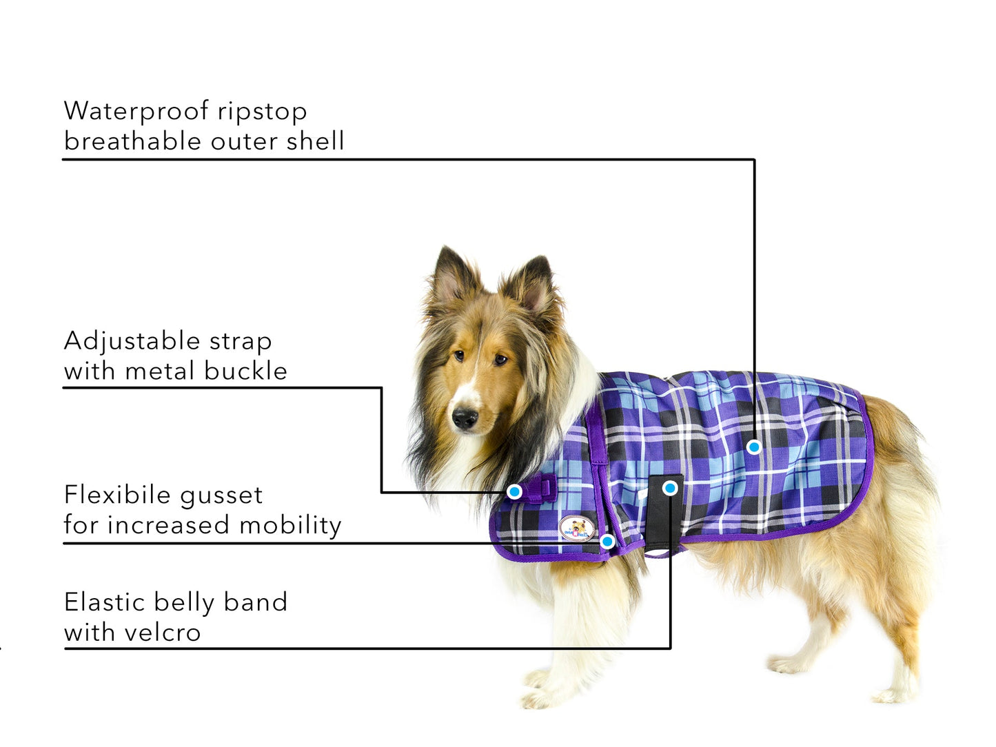 Derby Originals Ruff Pup Ice Blue Plaid Dog Coat – 1200D Waterproof Ripstop, 150g Insulated Winter Jacket, Breathable 3-Layer Design, Adjustable Fit, 2-Year Warranty