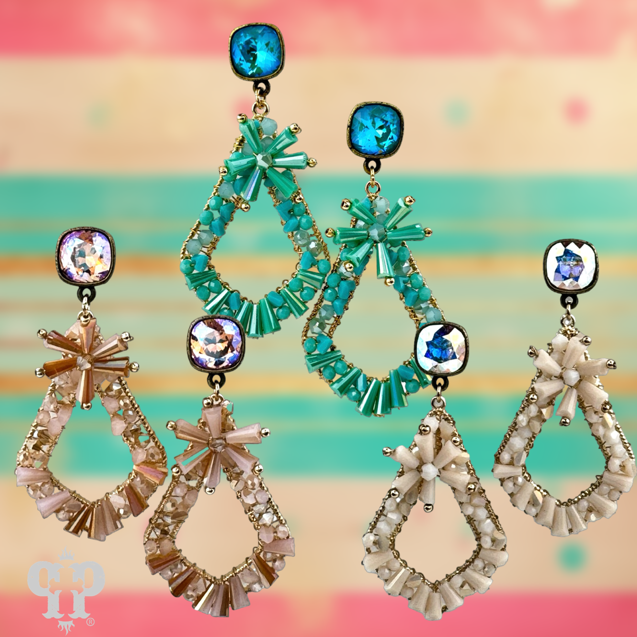 Flute beaded teardrop earring with Austrian crystal - LC