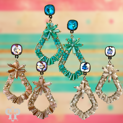 Flute beaded teardrop earring with Austrian crystal - LC