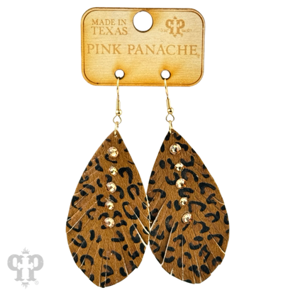 Leather animal print teardrop earring, Austrian crystals - LC