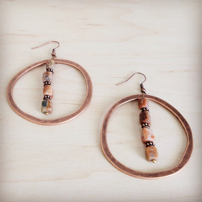Western Copper Hoop Earrings w/ Earth Regalite 100b