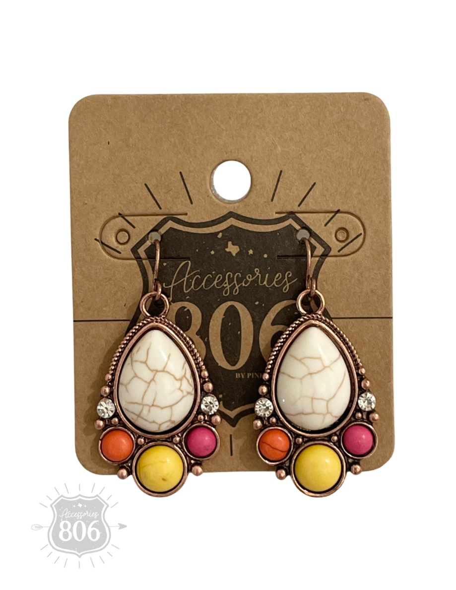 Decorative stone teardrop earring - LC