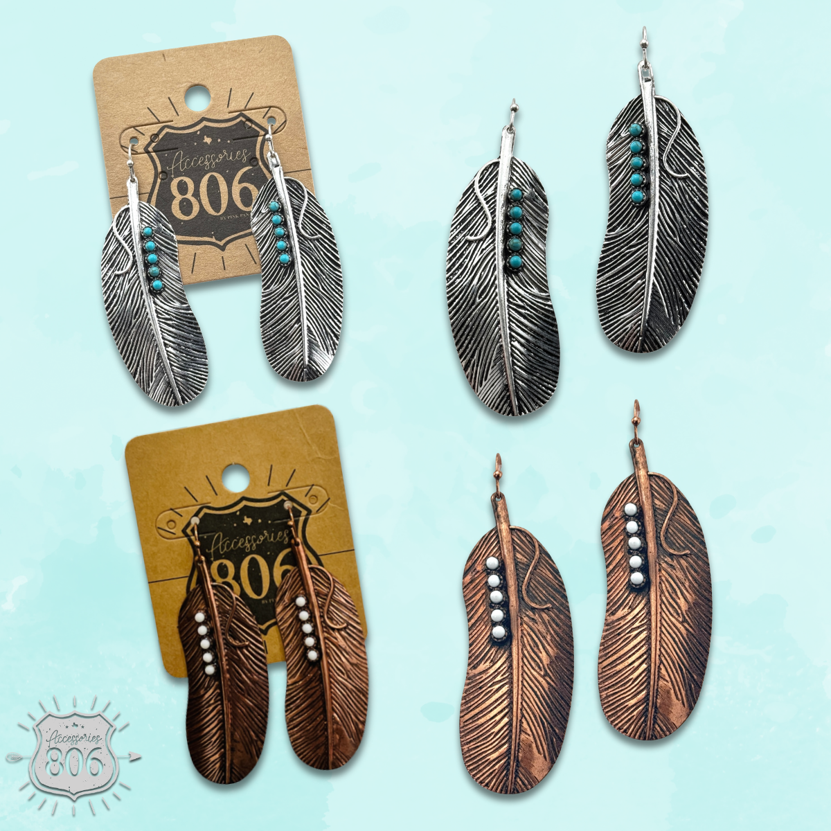 Stone studded feather earring - LC