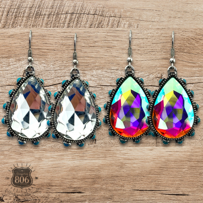 Rhinestone bead studded teardrop earring - LC