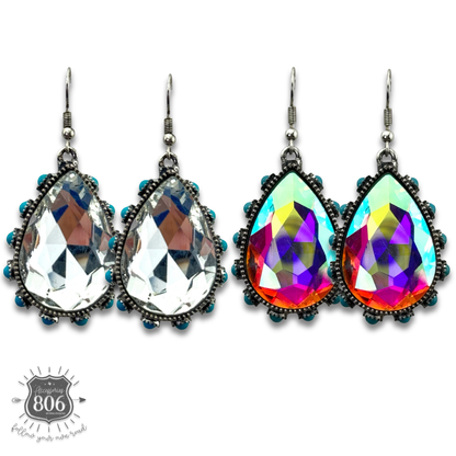 Rhinestone bead studded teardrop earring - LC