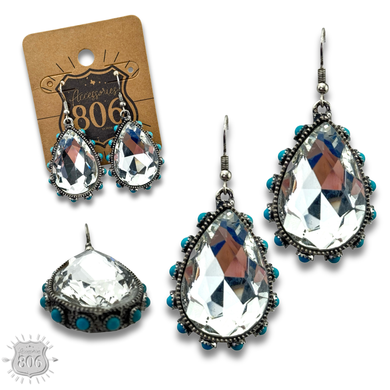 Rhinestone bead studded teardrop earring - LC