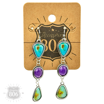 Stone triple drop earring