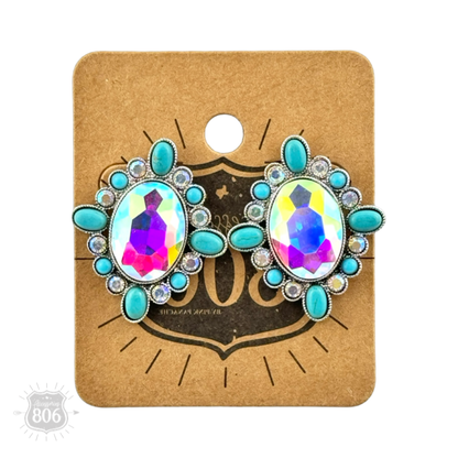 Western oval rhinestone post earring