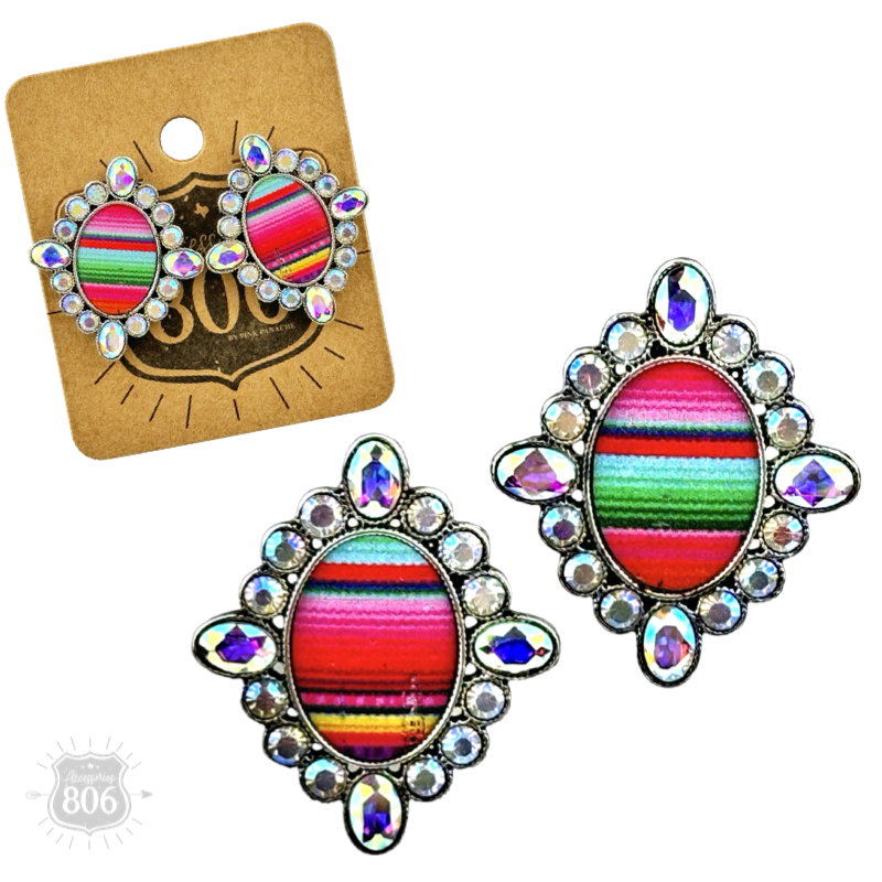 Western serape oval and rhinestone earring