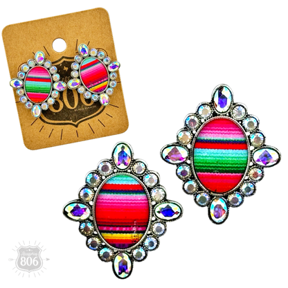 Western serape oval and rhinestone earring