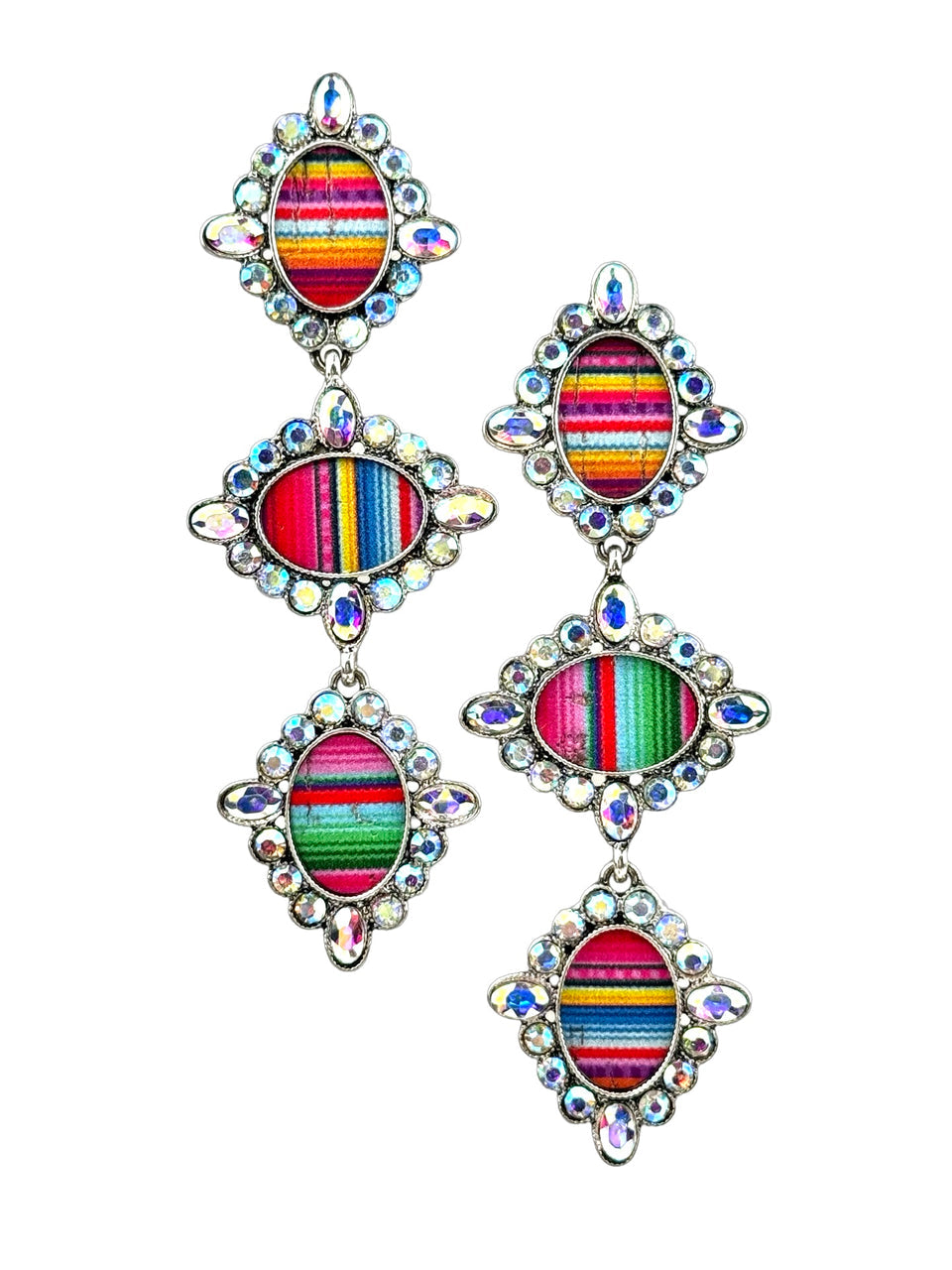 Western serape triple oval earring with rhinestones