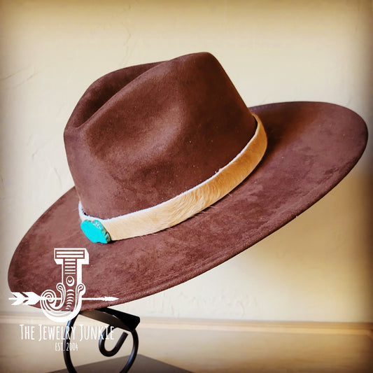 **Boho Western Felt Hat w/ Choice of Leather Hat Band w/ Turquoise Slab-Brown 980h