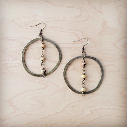 Western Copper Hoop Earrings w/ Natural Agate Beads 200s
