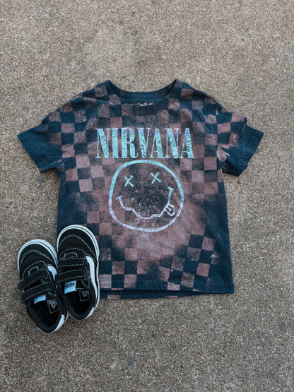 Upcycled By Katie Nirvana Smiley Face Tee – Hand-Bleached One-of-a-Kind (4T) Shirt – Graphic Teen