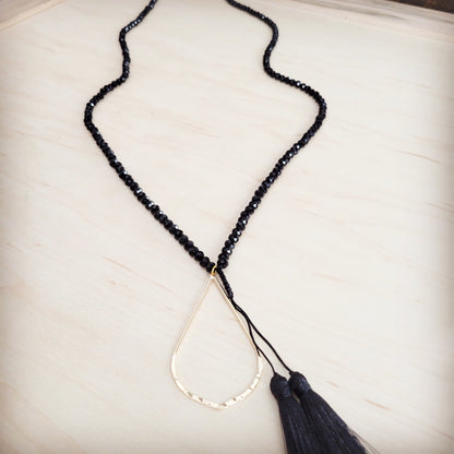 **Midnight Faceted Bead Lariat with Gilded Teardrop Necklace 257lz