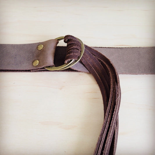 Brown Distressed Fringe Leather Belt 908q