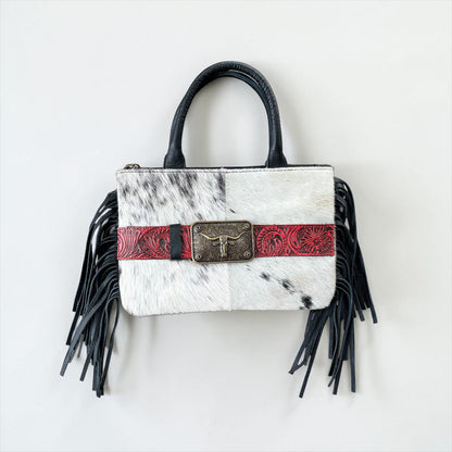 Genuine Leather and Cowhide Fringe Wristlet/Crossbody