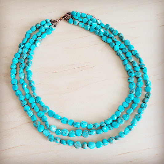 Triple Strand Layered Western Boho Turquoise Collar Necklace 264d
