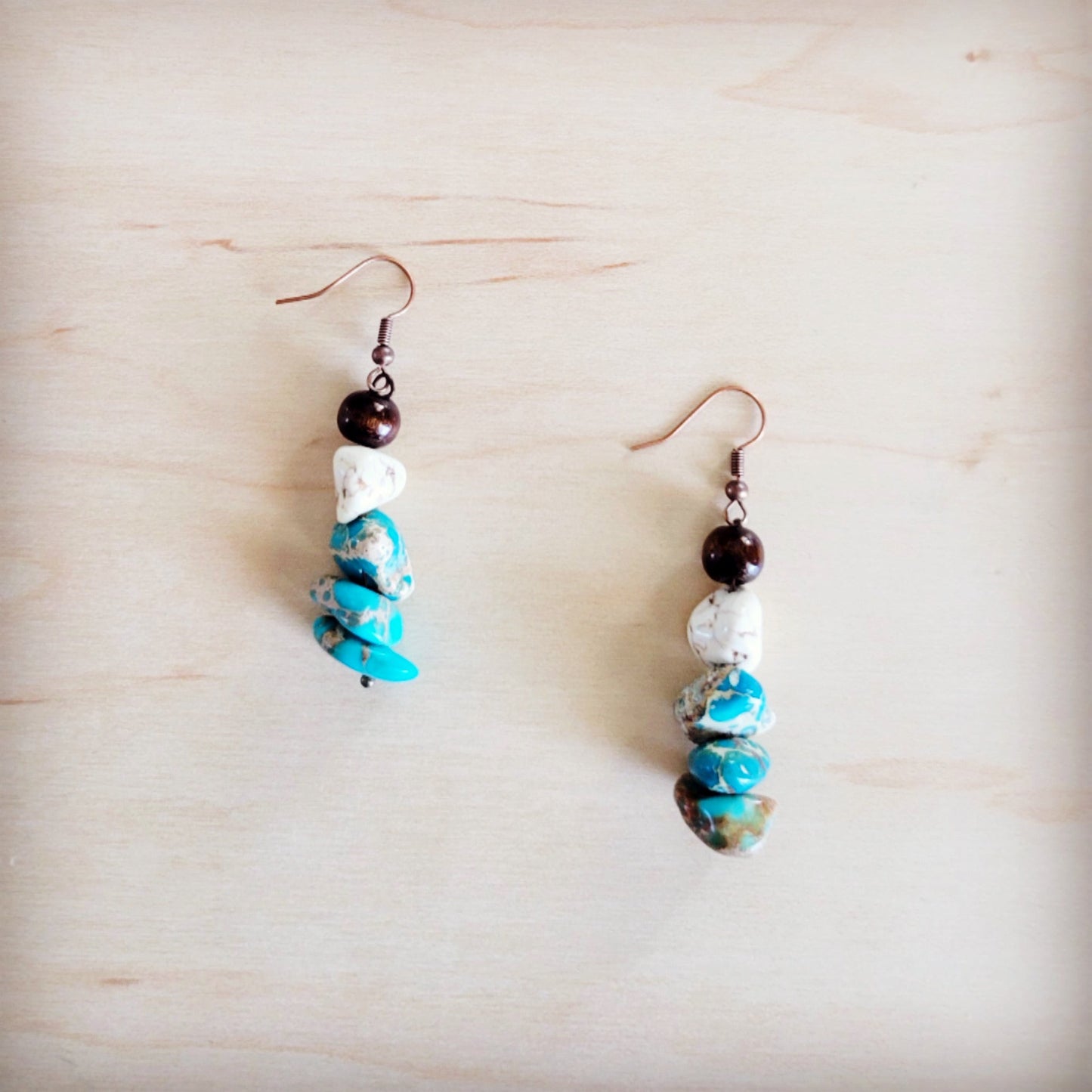 Genuine Regalite Wood and Turquoise Drop Earrings 200bd