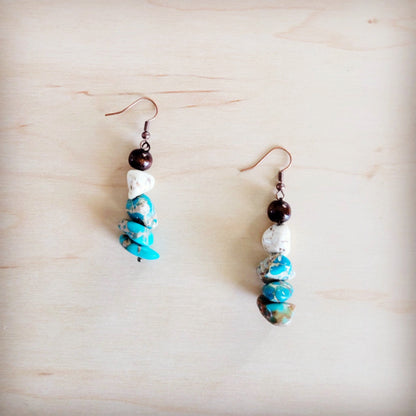 Genuine Regalite Wood and Turquoise Drop Earrings 200bd