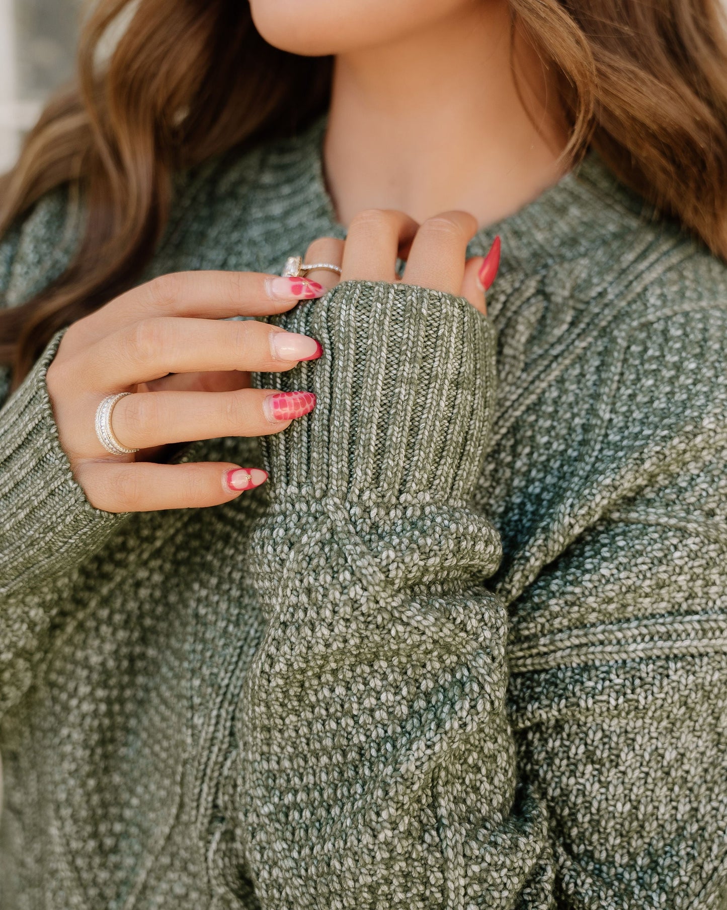 Cable Knit Sweater Dress - Green