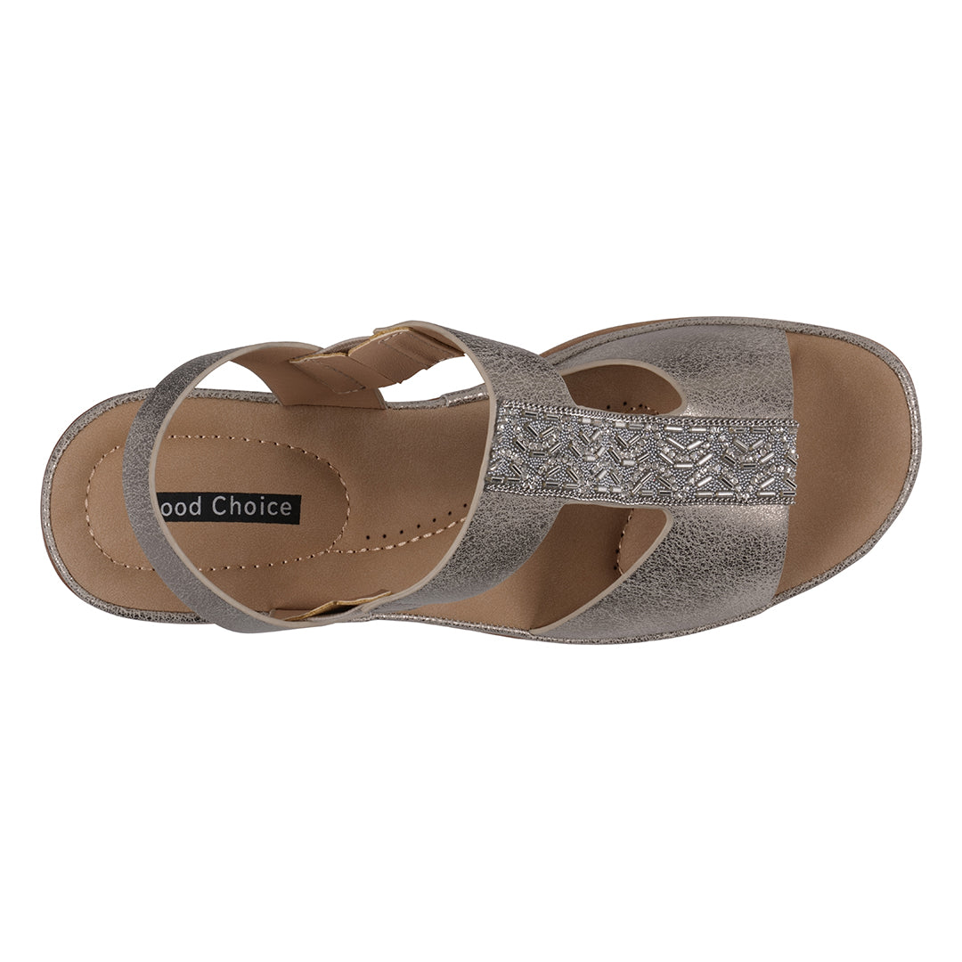 Women's Elissa Pewter Embellished Wedge Sandals