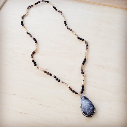 Black Lava Beaded Necklace w/ Druzy Pendant 257lb