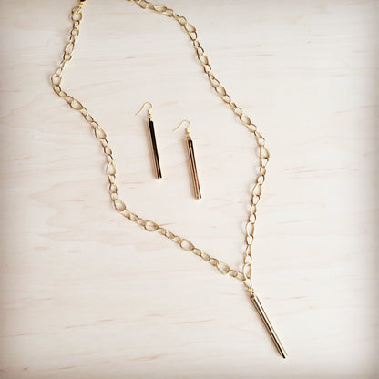 **Long Gold Chain Necklace w/ Bar Pendant 257kx