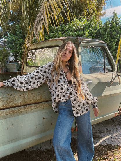 White Wedding Retro Floral Button Up Blouse PREORDER MAY/JUNE 2026