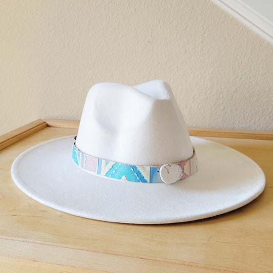 **Pastel Navajo Embossed Leather Hat Band w/ Turquoise Slab 950p