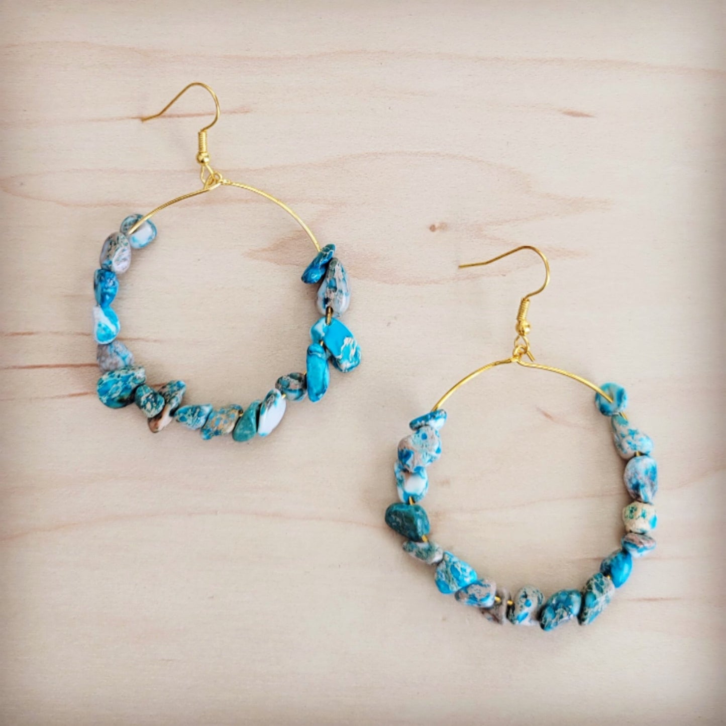 Beaded Hoop Earrings- Genuine Regalite Jasper 200bg