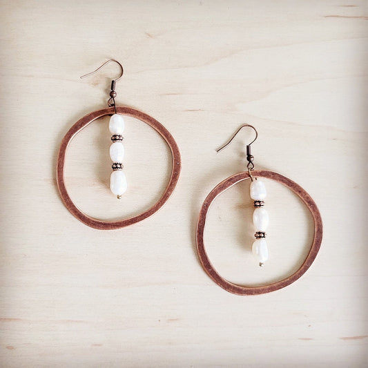 Western Copper Hoop Earrings w/ Genuine Freshwater Pearls 200bq